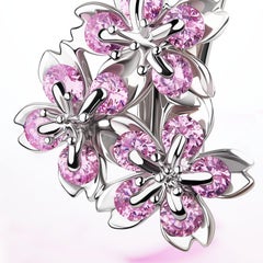 18K White Gold Pink Sapphire Sakura Floral Earrings by MOISEIKIN