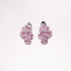 18K White Gold Pink Sapphire Sakura Floral Earrings by MOISEIKIN