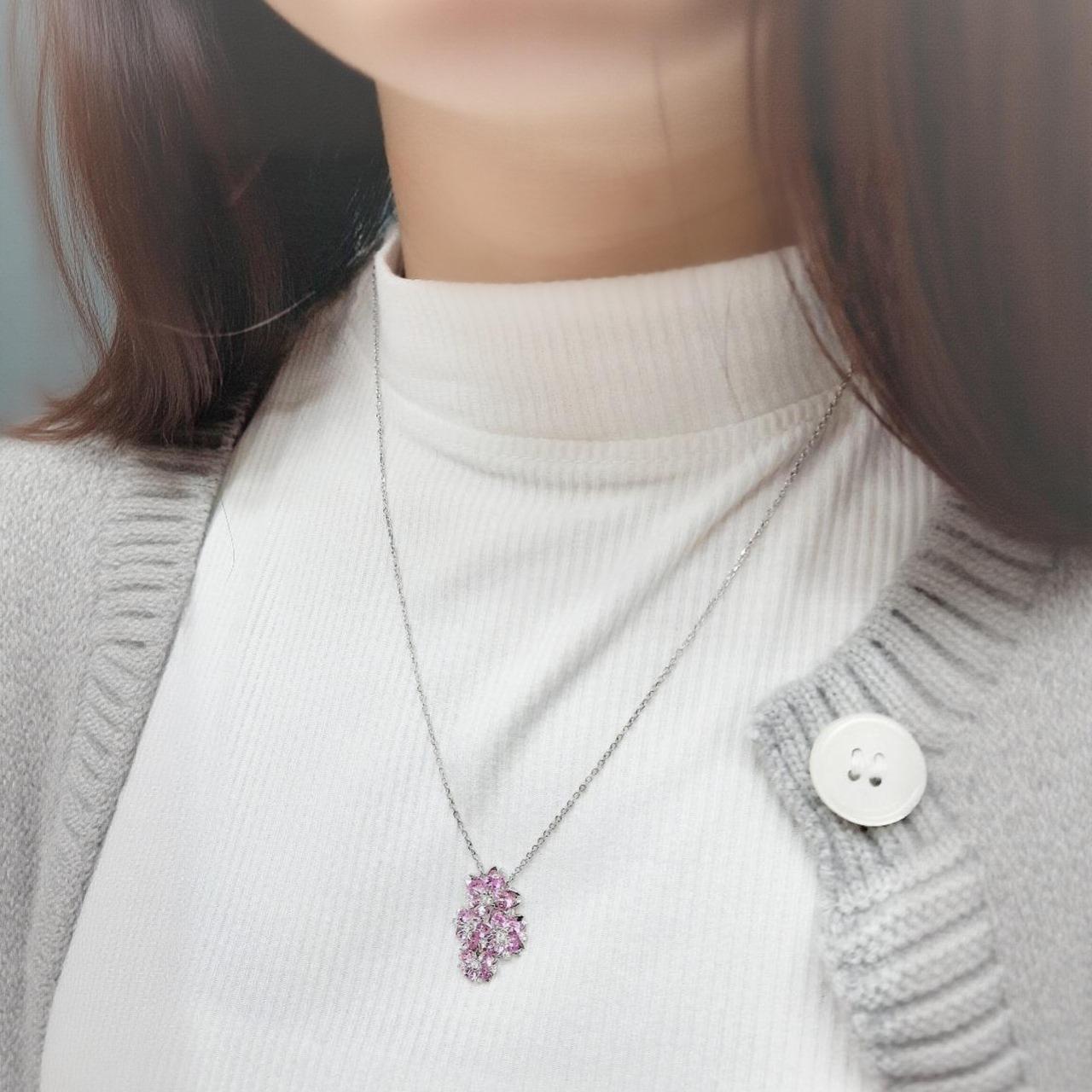 Women's 18K White Gold Pink Sapphire Sakura Floral Necklace by MOISEIKIN For Sale
