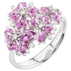 Anello floreale con zaffiro rosa in oro bianco 18K di MOISEIKIN