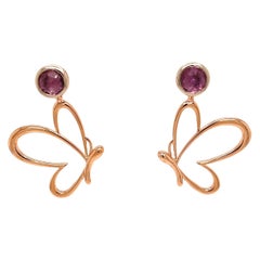 18k White Gold Pink Sapphire Studs with 18k Rose Gold Butterfly Jackets