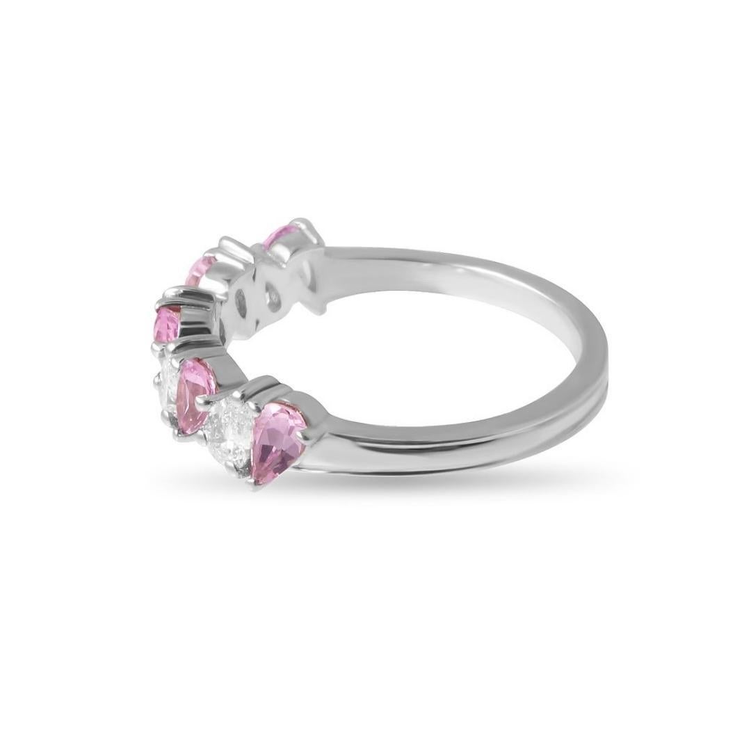 Modern 18k White Gold Pink Sapphires and Diamond Ring For Sale