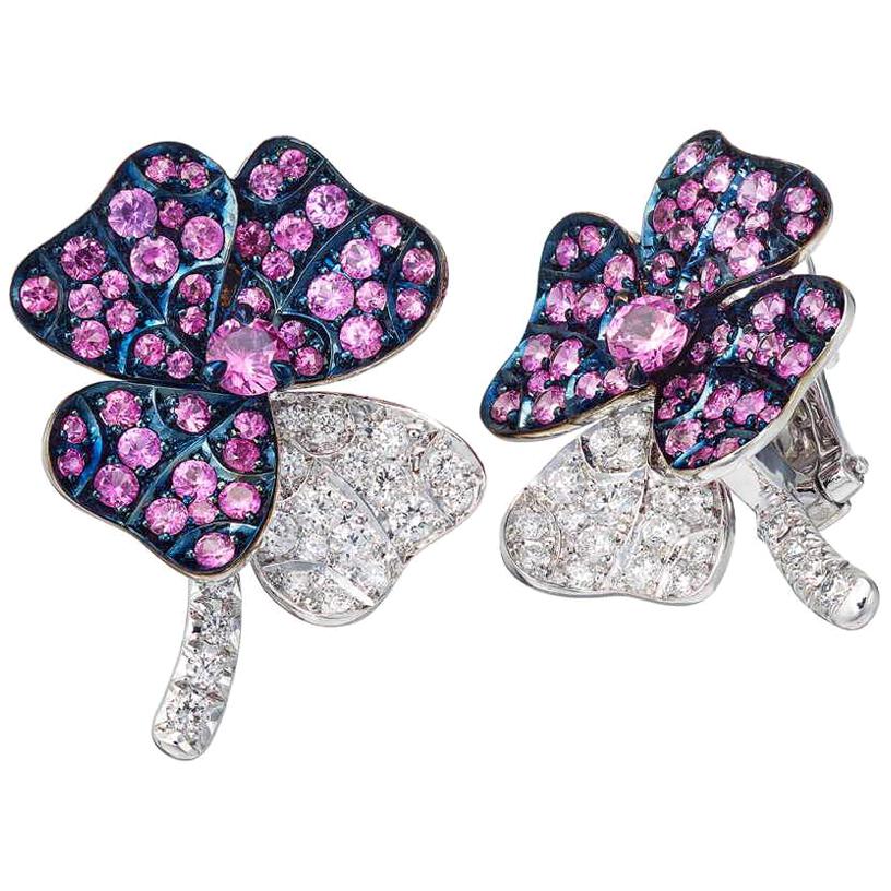 18 Karat White Gold Pink Sapphires Earrings Aenea Jewellery For Sale
