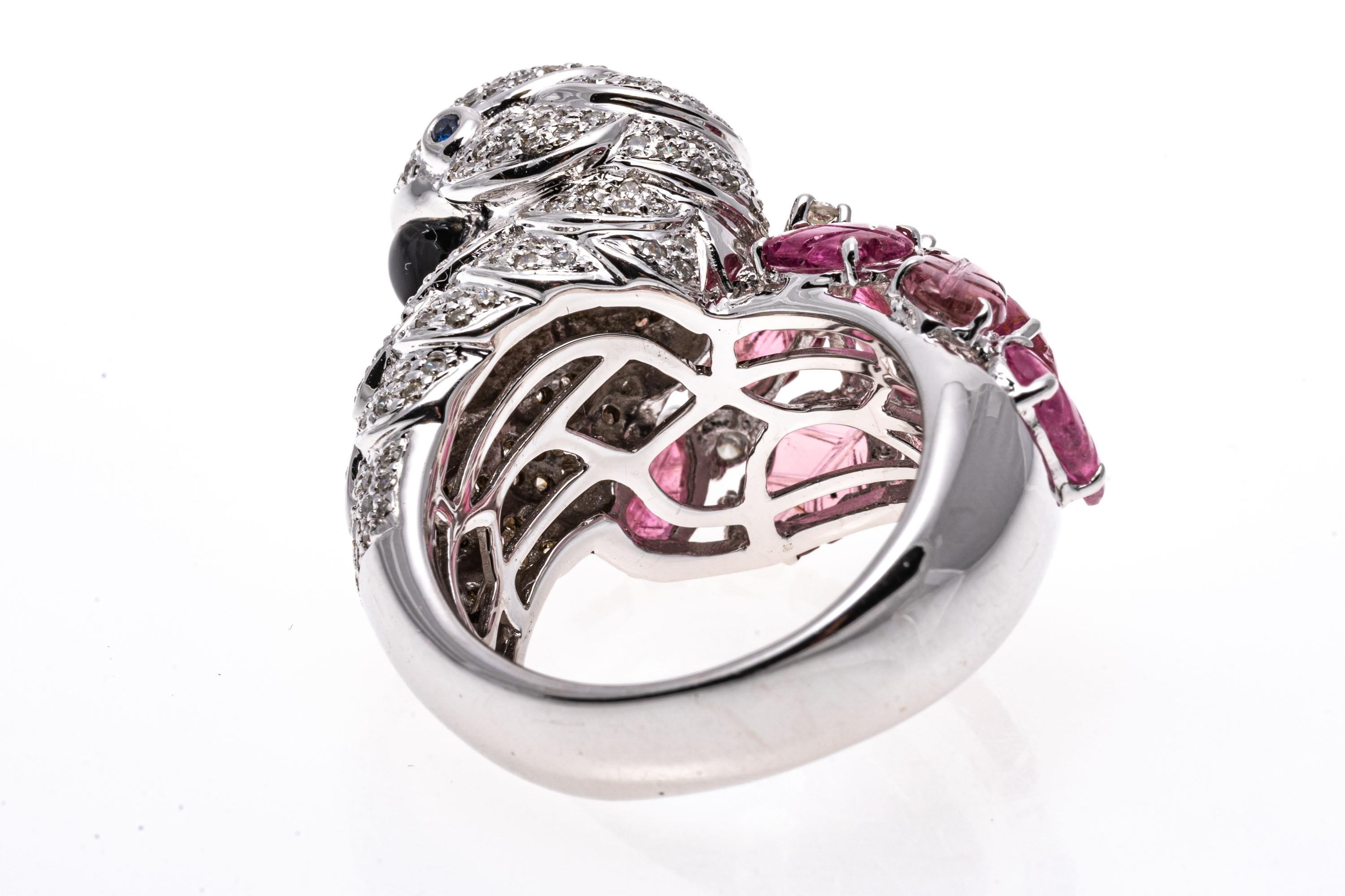 18k White Gold Pink Tourmaline And Diamond Figural Flamingo Ring For Sale 5