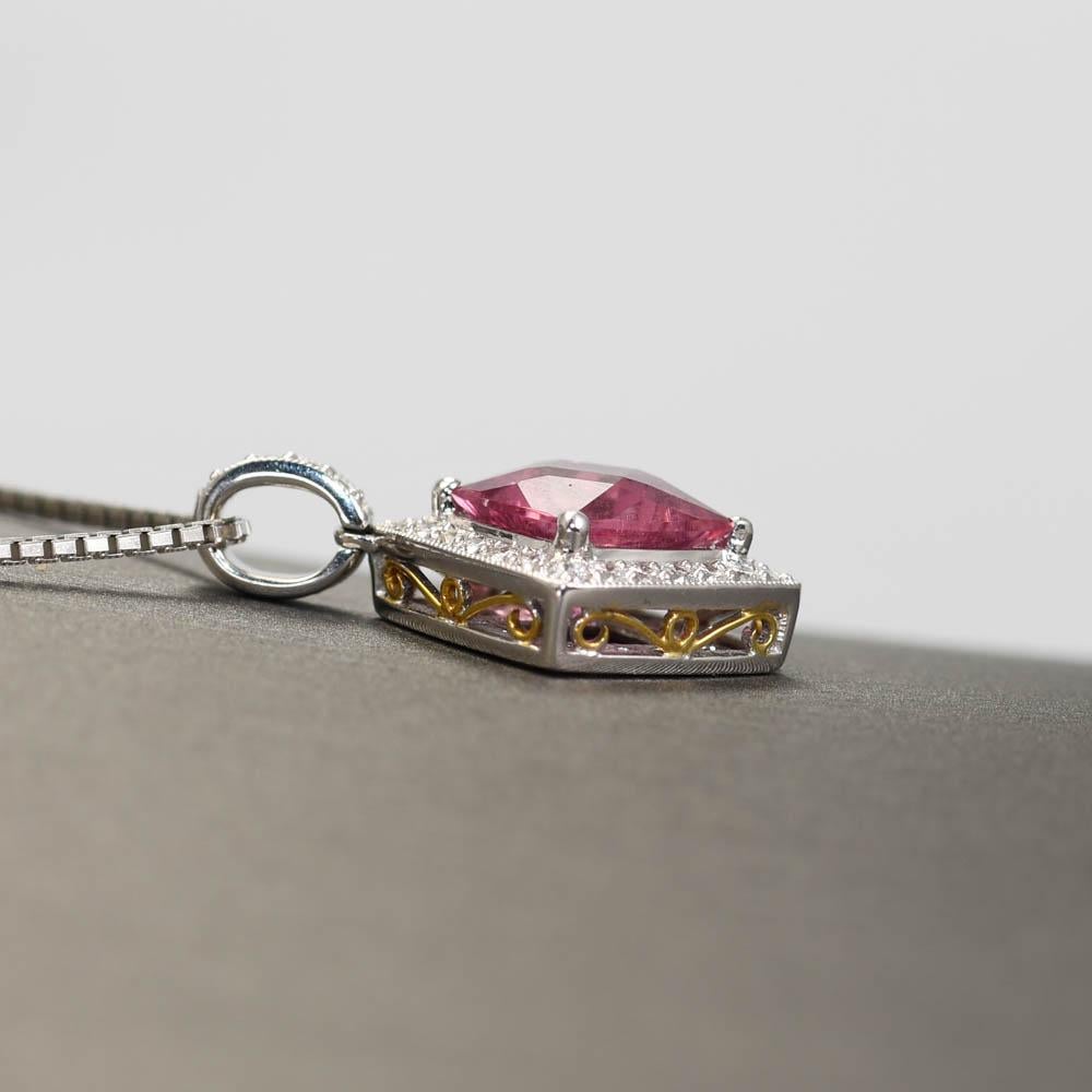 Women's 18k White Gold Pink Tourmaline Diamond Necklace For Sale
