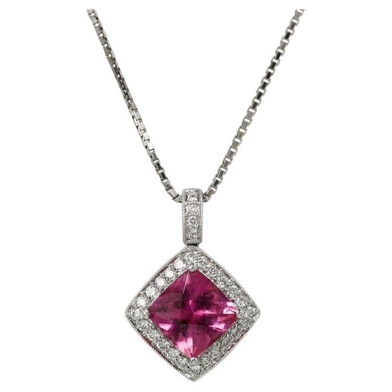 18k White Gold Pink Tourmaline Diamond Necklace
