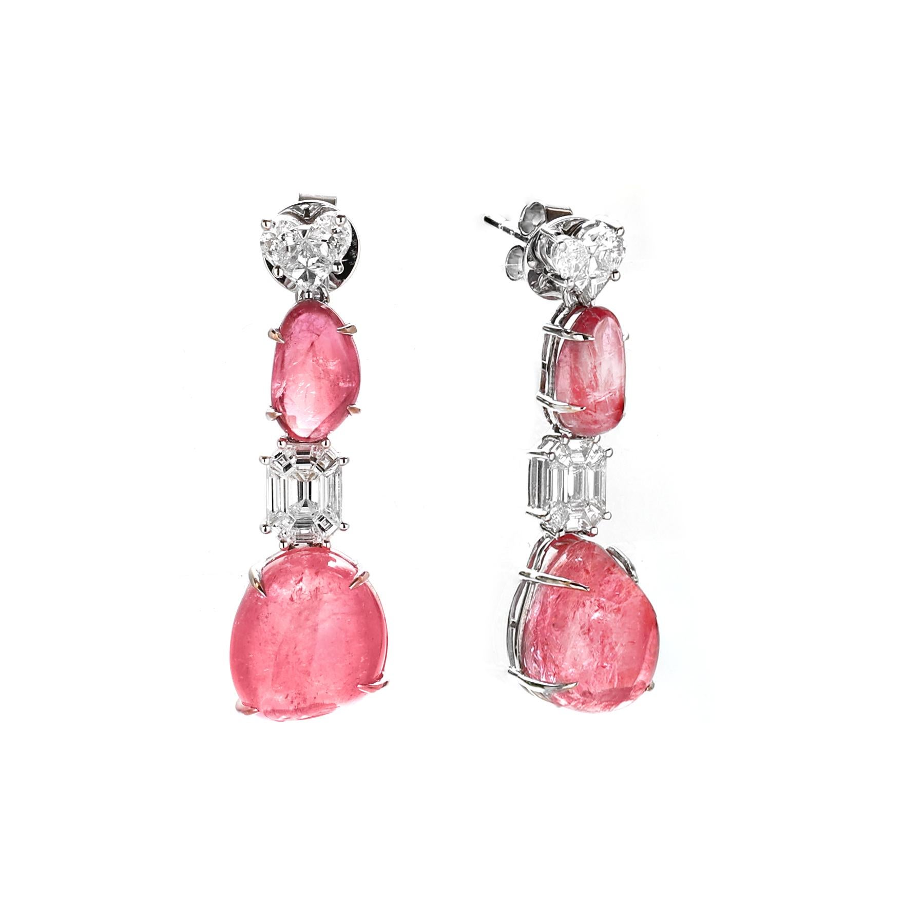 Bead 18k White Gold Pink Tourmaline Earrings With Diamonds, Women Jewelry For Sale