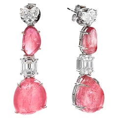 Pendientes Turmalina Rosa Oro Blanco 18k Con Diamantes, Joyas Mujer