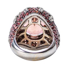 18K White Gold, Pink Tourmaline, Garnet, and Diamond Ring