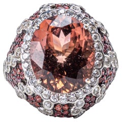 18K White Gold, Pink Tourmaline, Garnet, and Diamond Ring