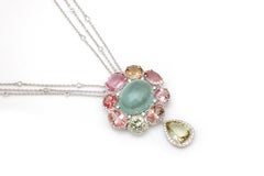 18k White Gold Pink Tourmaline Necklace Tourmaline Diamond Pendant For Her