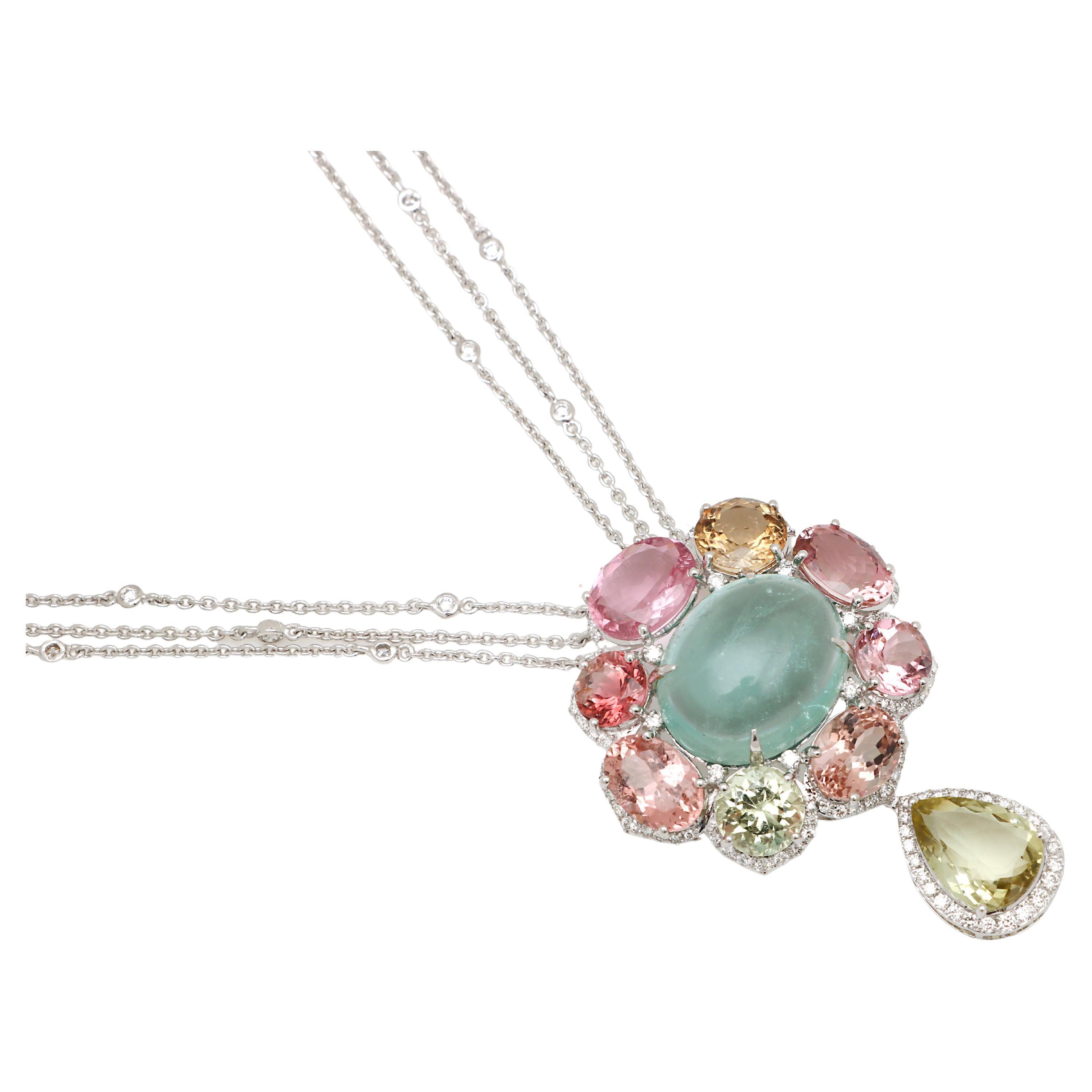 18k White Gold Pink Tourmaline Necklace Tourmaline Diamond Pendant For Her For Sale