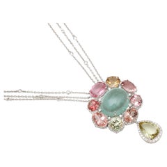 18k White Gold Pink Tourmaline Necklace Tourmaline Diamond Pendant For Her