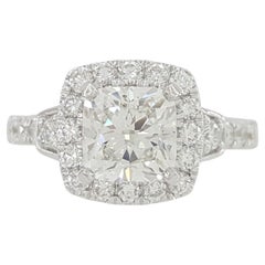 18K White Gold 
Platinum Cushion Cut Diamond Halo Engagement Ring