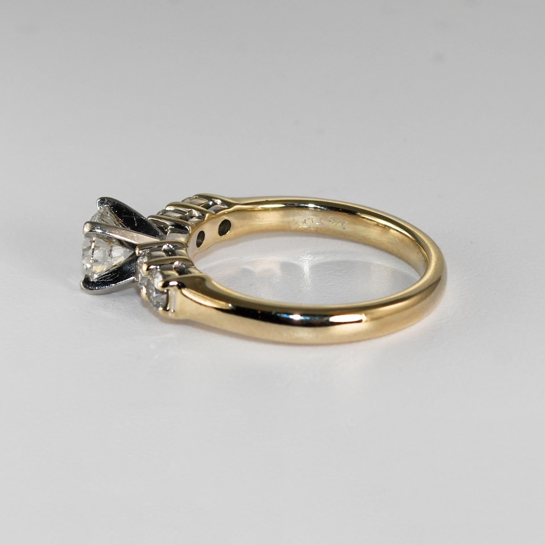 Women's or Men's 18K Yellow Gold & Platinum Diamond Engagement Ring 0.70ct For Sale