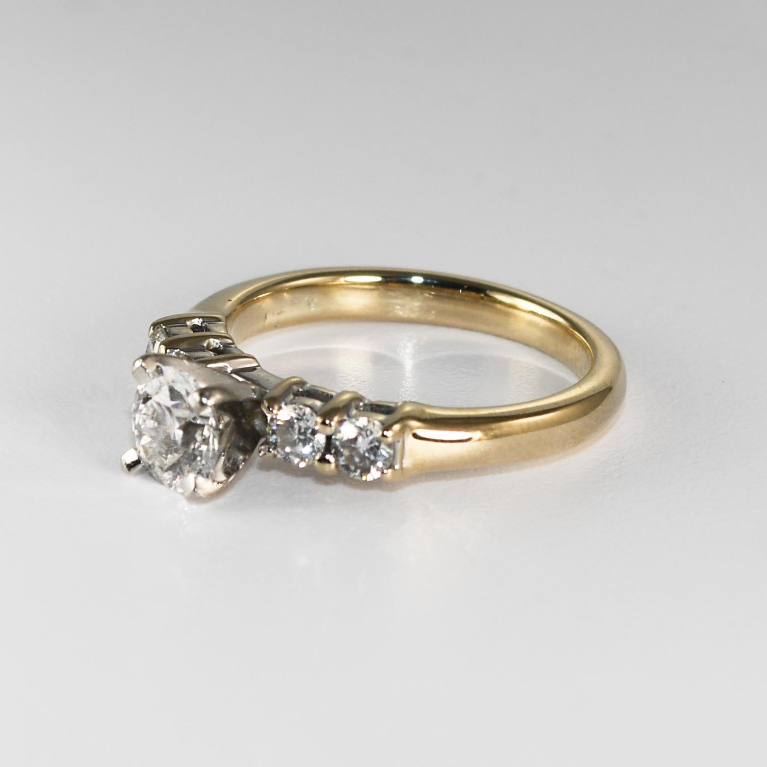 18K Yellow Gold & Platinum Diamond Engagement Ring 0.70ct For Sale 1