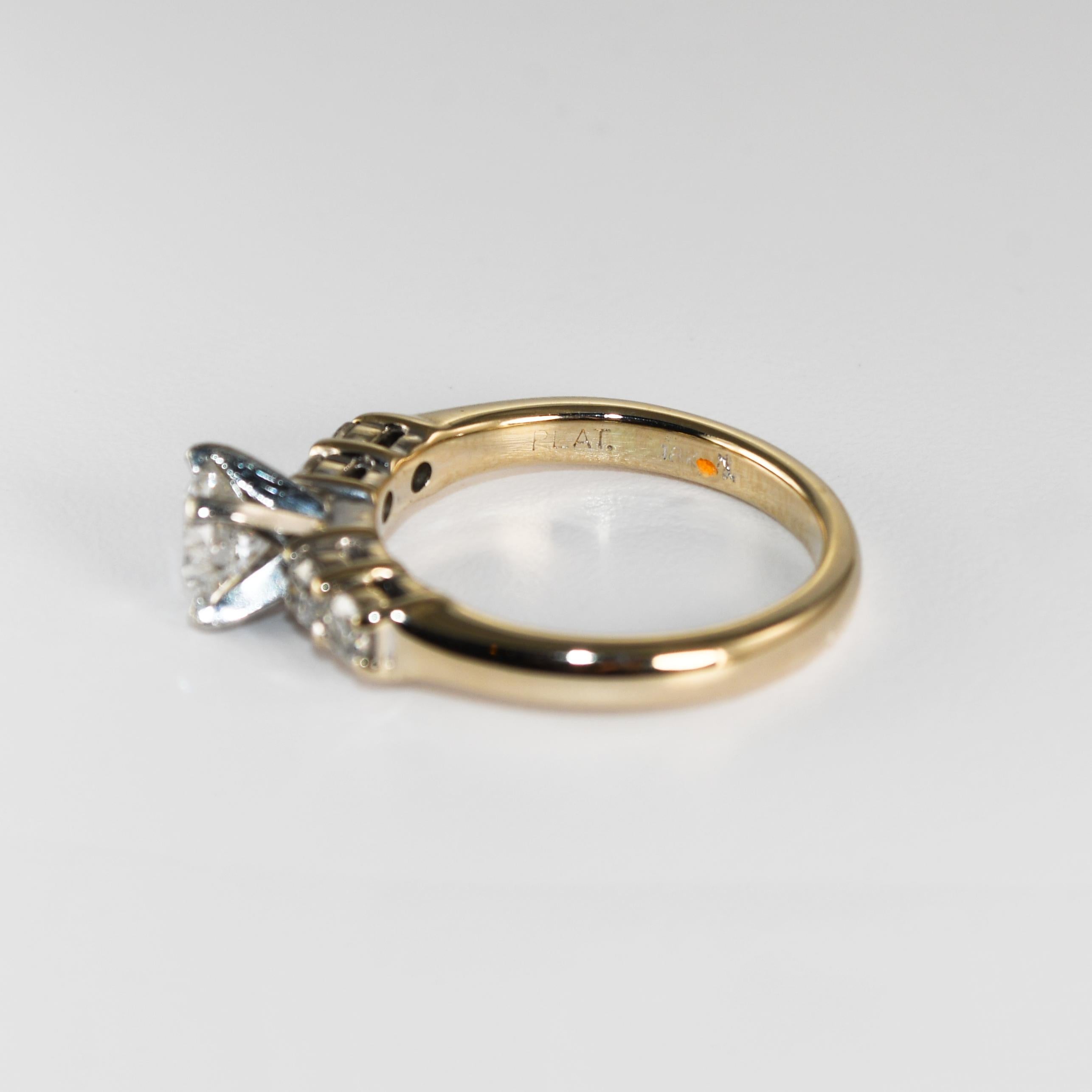 18K Yellow Gold & Platinum Diamond Engagement Ring 0.70ct For Sale 2