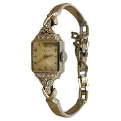 18K White Gold, Platinum & Diamond Tissot Used 1960's Manual Ladies Wristwatch