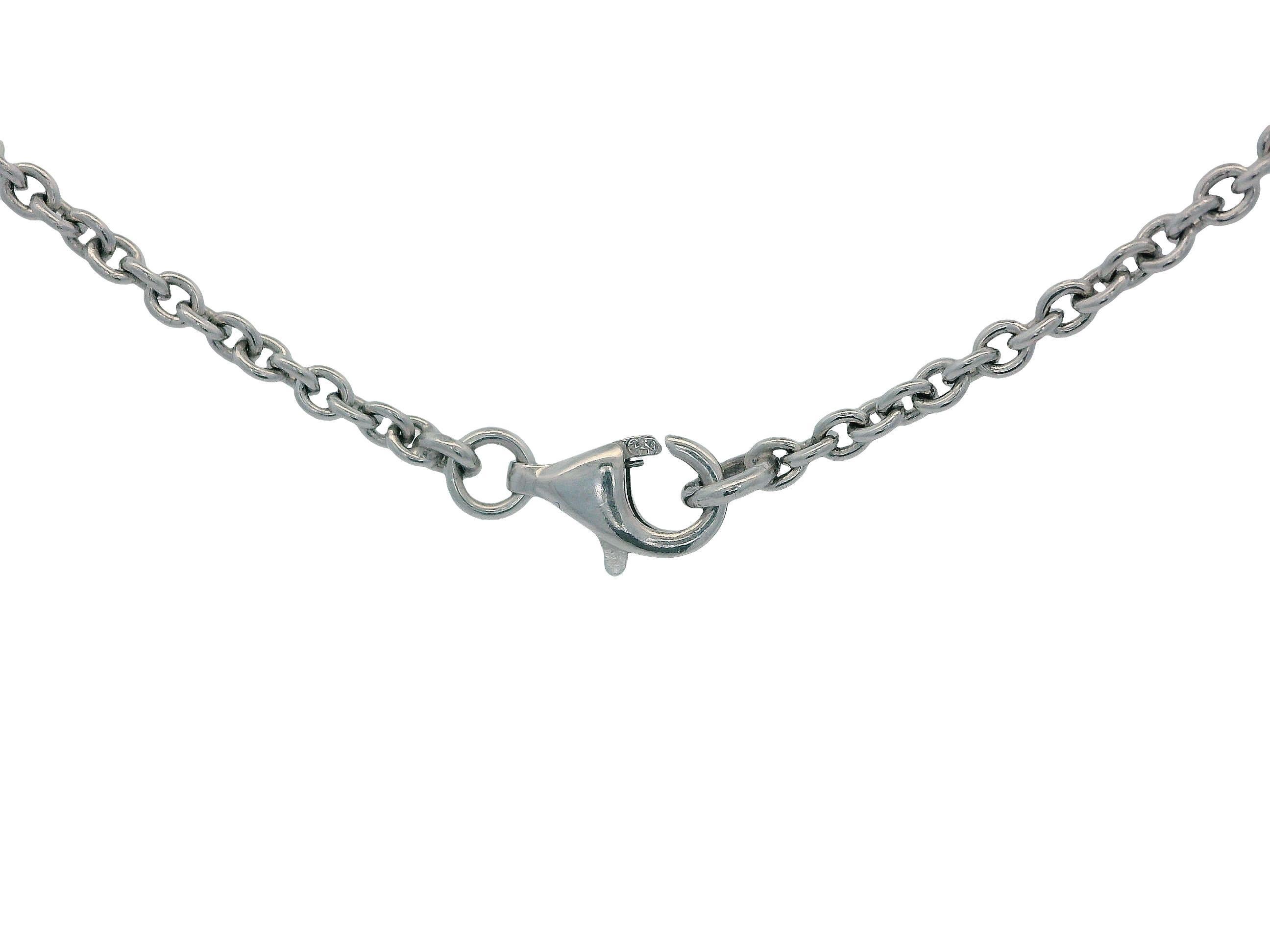 Collana con ciondolo di perle in oro bianco e platino 18K con catena francese in vendita 2