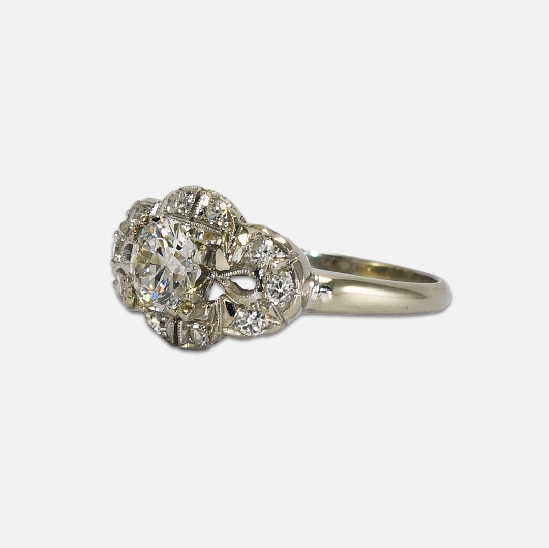 Alianza de boda de diamantes vintage en oro blanco y platino de 18 quilates en venta 2