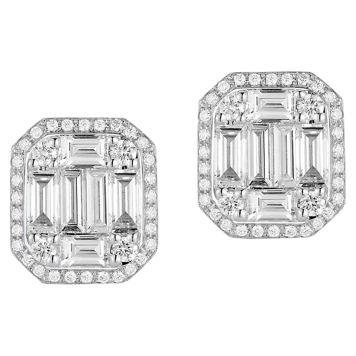 18 Karat White Gold Polygon-Shaped Diamond Earrings