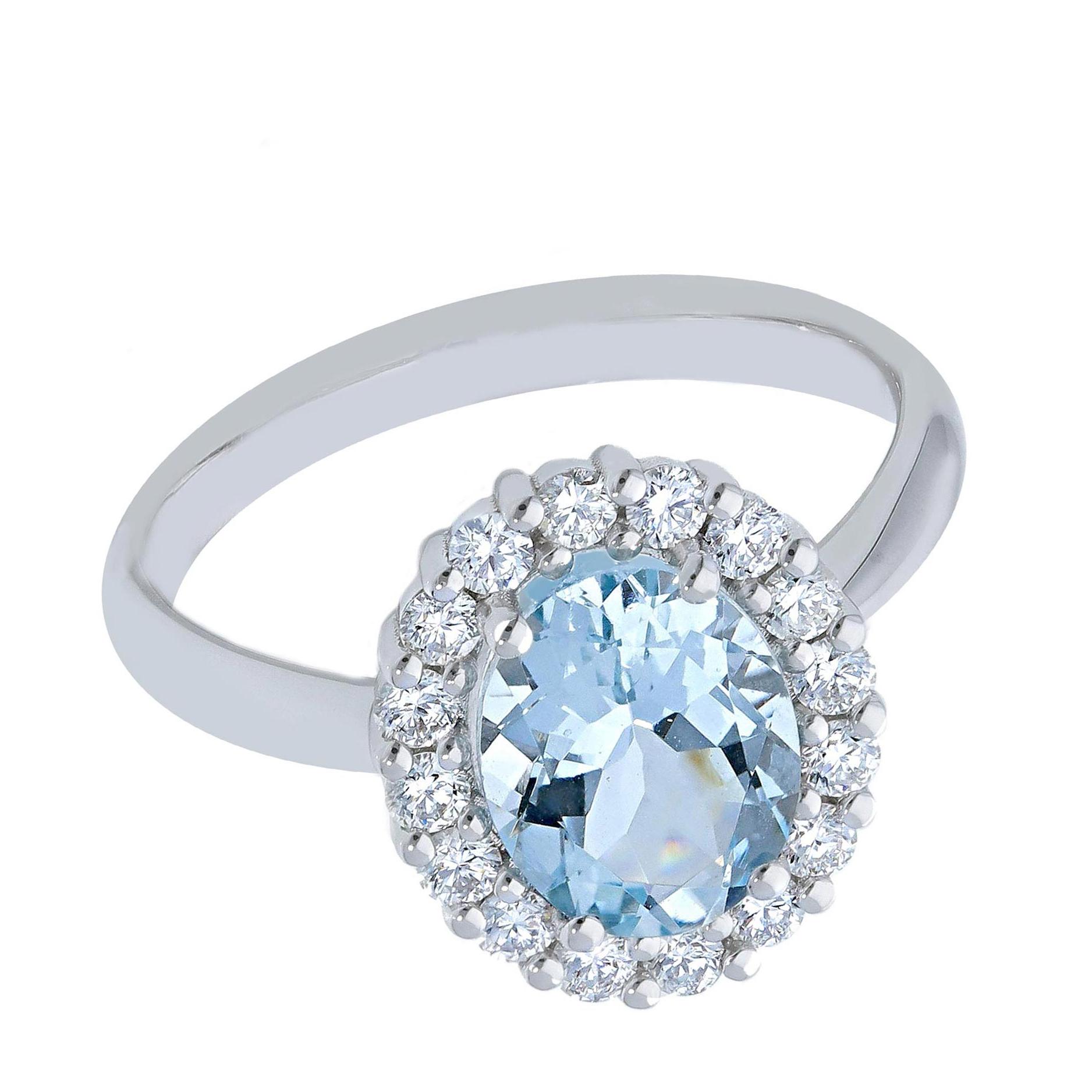 En vente :  Bague de fiançailles colorée Pradera en or blanc 18 carats avec aigue-marine et diamants 2
