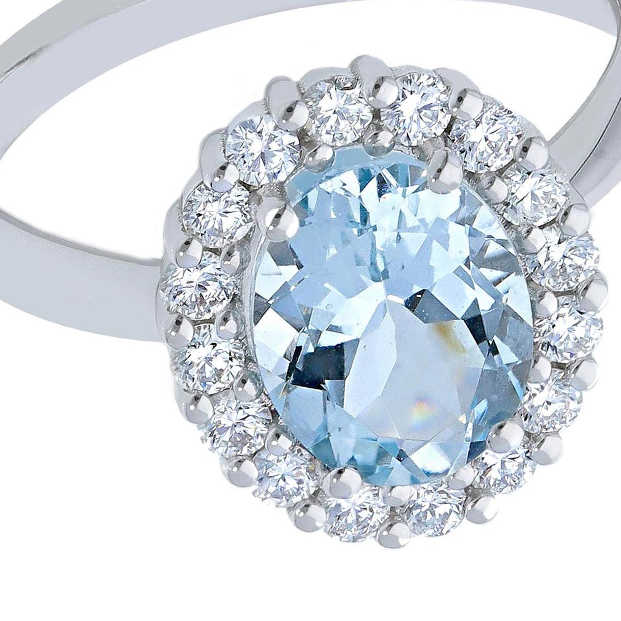 En vente :  Bague de fiançailles colorée Pradera en or blanc 18 carats avec aigue-marine et diamants 3