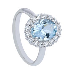 Anello di fidanzamento colorato Pradera in oro bianco 18 carati con acquamarina e diamanti