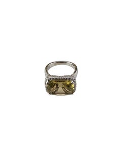 18K White Gold Prasiolite and Diamond East West Ring Size 5.5 Certified #25023