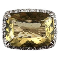 18K White Gold Prasiolite and Diamond East West Ring Size 5.5 Certified #25023