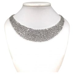 18k White Gold Princess Cut and Baguette Cut Diamond Necklace with 22.70 Carat