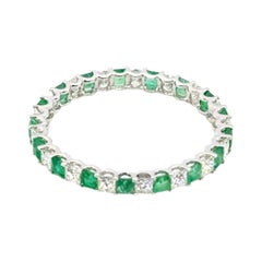 18k White Gold Princess Cut Diamond and Emerald Eternity Engagement Ring Cts 1.1