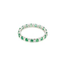18k White Gold Princess Cut Diamond and Emerald Eternity Engagement Ring Cts 1.1