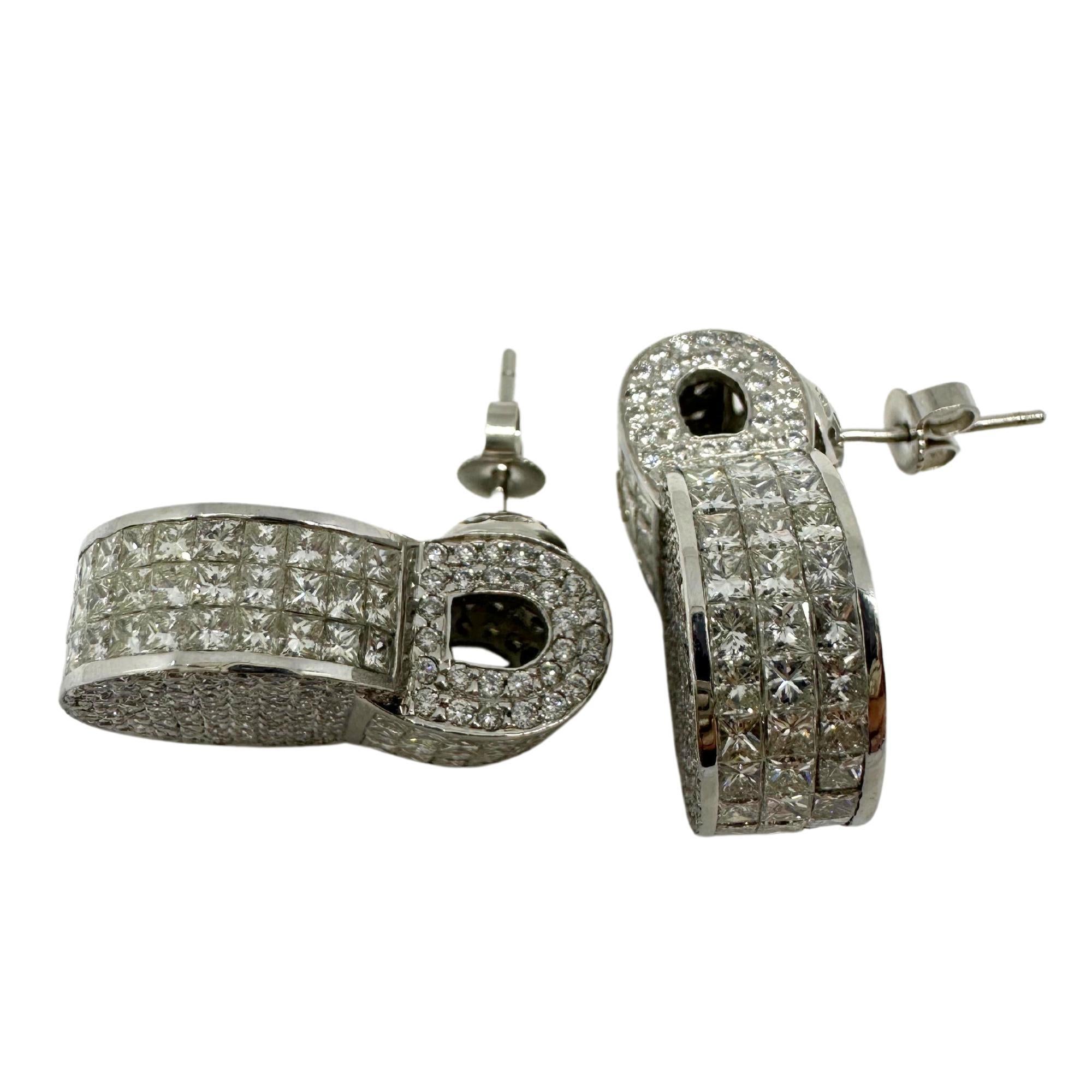 18K White Gold Princess Cut Diamond Earrings For Sale 3