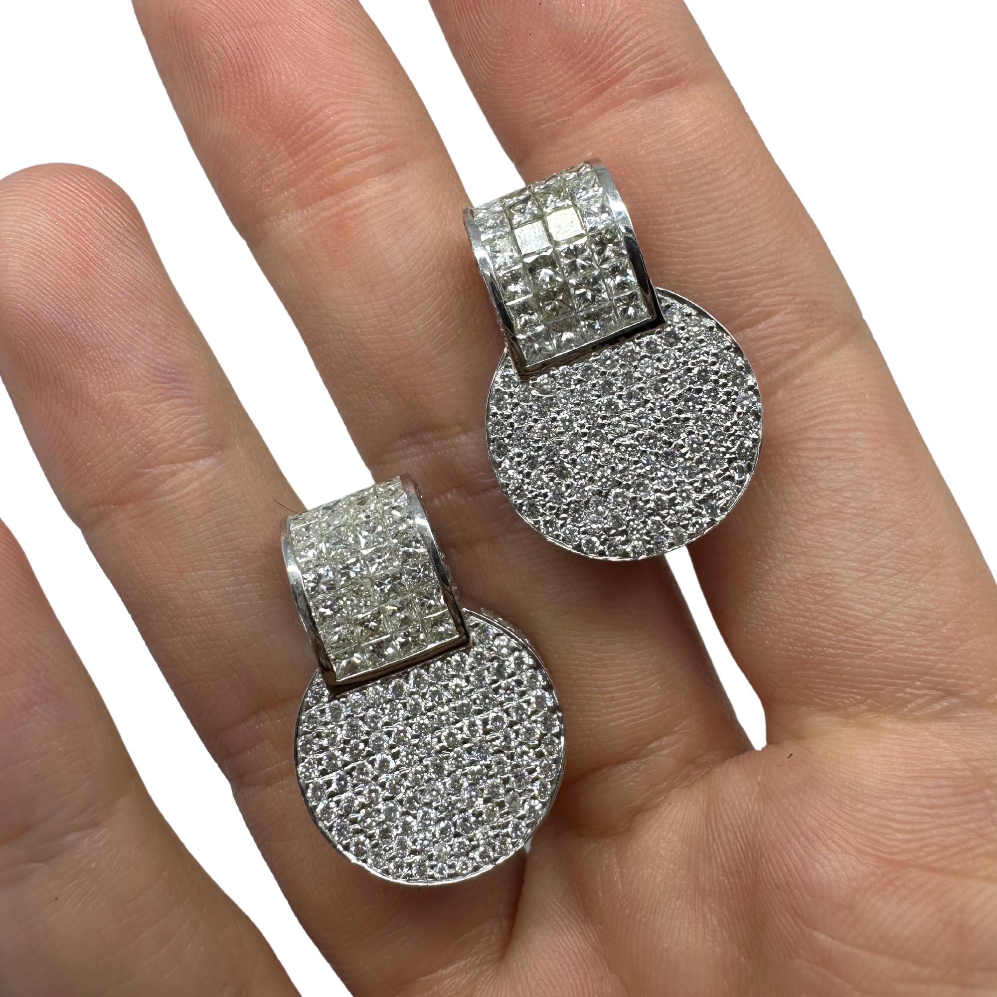 18K White Gold Princess Cut Diamond Earrings For Sale 4