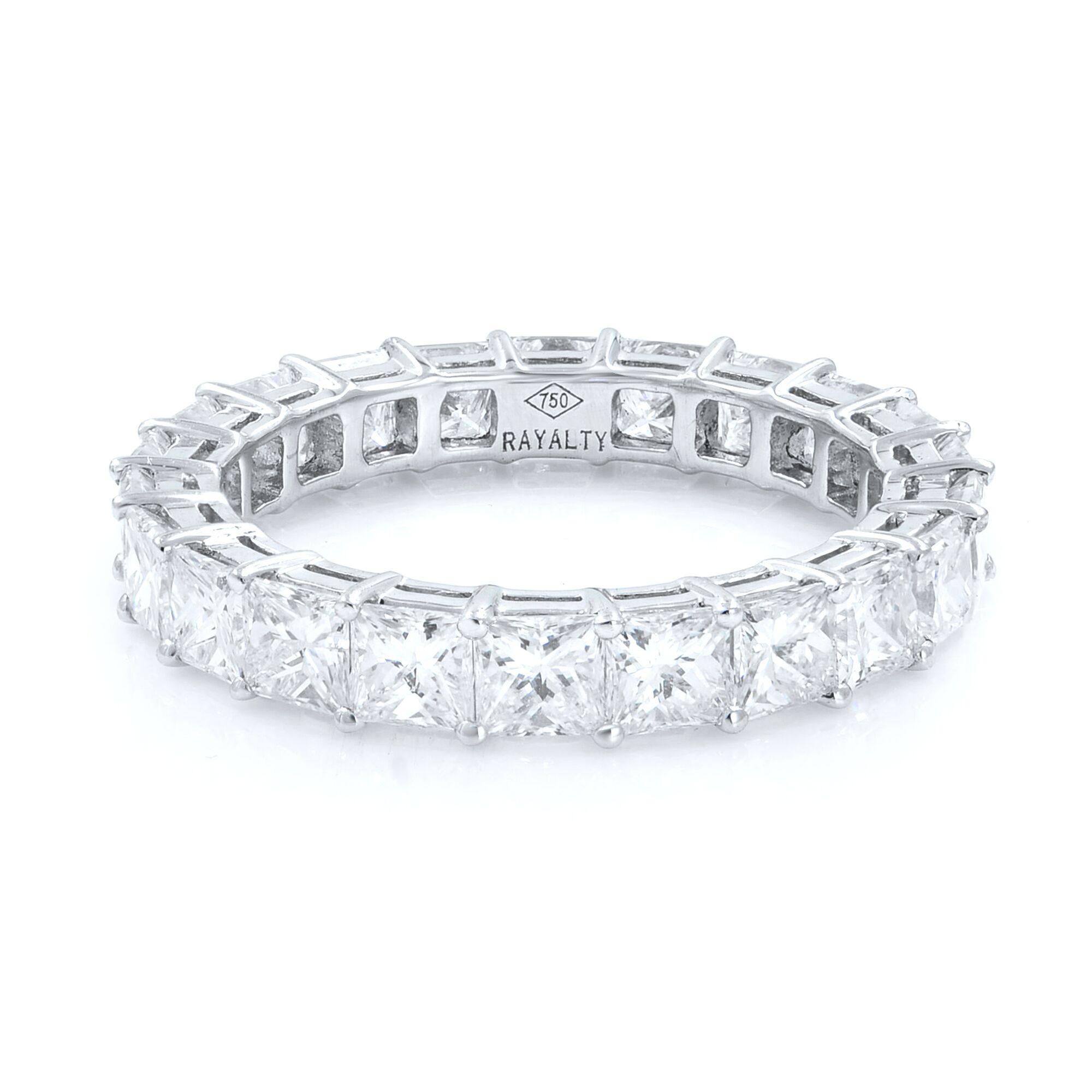 The princess cut diamond eternity band is a classic in the world of big diamond bling. This 3.36ct princess cut wedding eternity band is just what any diamond lover needs.
Size: 6