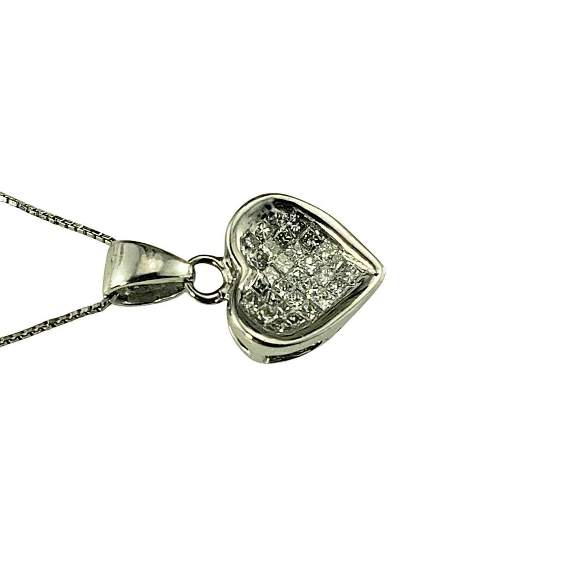 18K Weißgold Prinzessinnenschliff Diamant Herz Anhänger Halskette #23563 (Zeitgenössisch) im Angebot