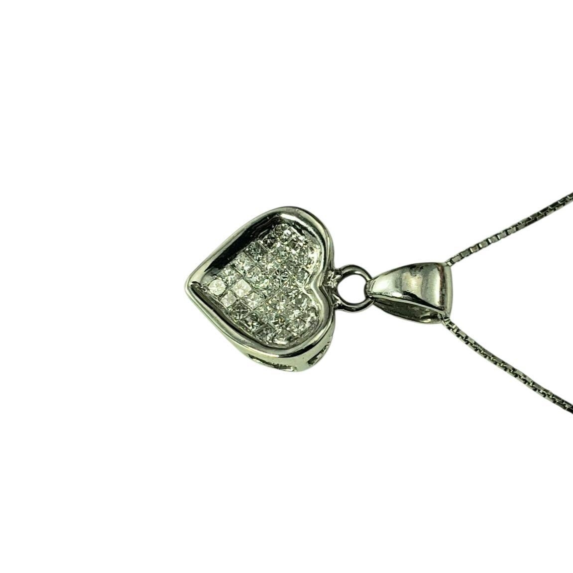 18K Weißgold Prinzessinnenschliff Diamant Herz Anhänger Halskette #23563 (Carréschliff) im Angebot