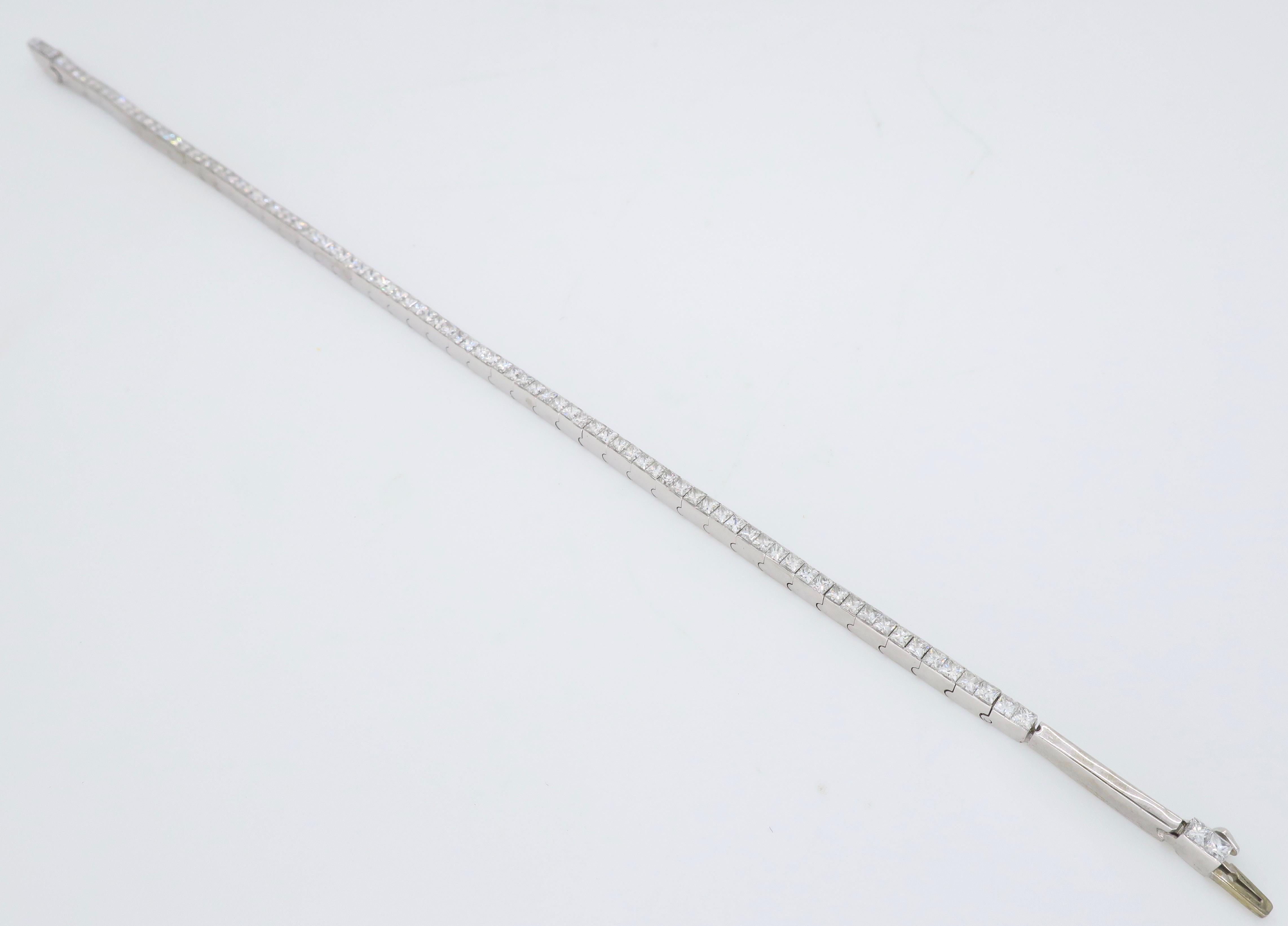 18 Karat White Gold Princess Cut Diamond Line Bracelet 2