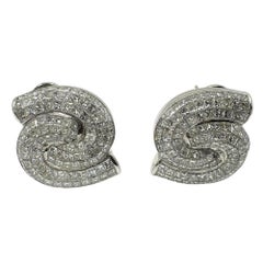 18K White Gold Princess Cut Diamond Spiral Earrings