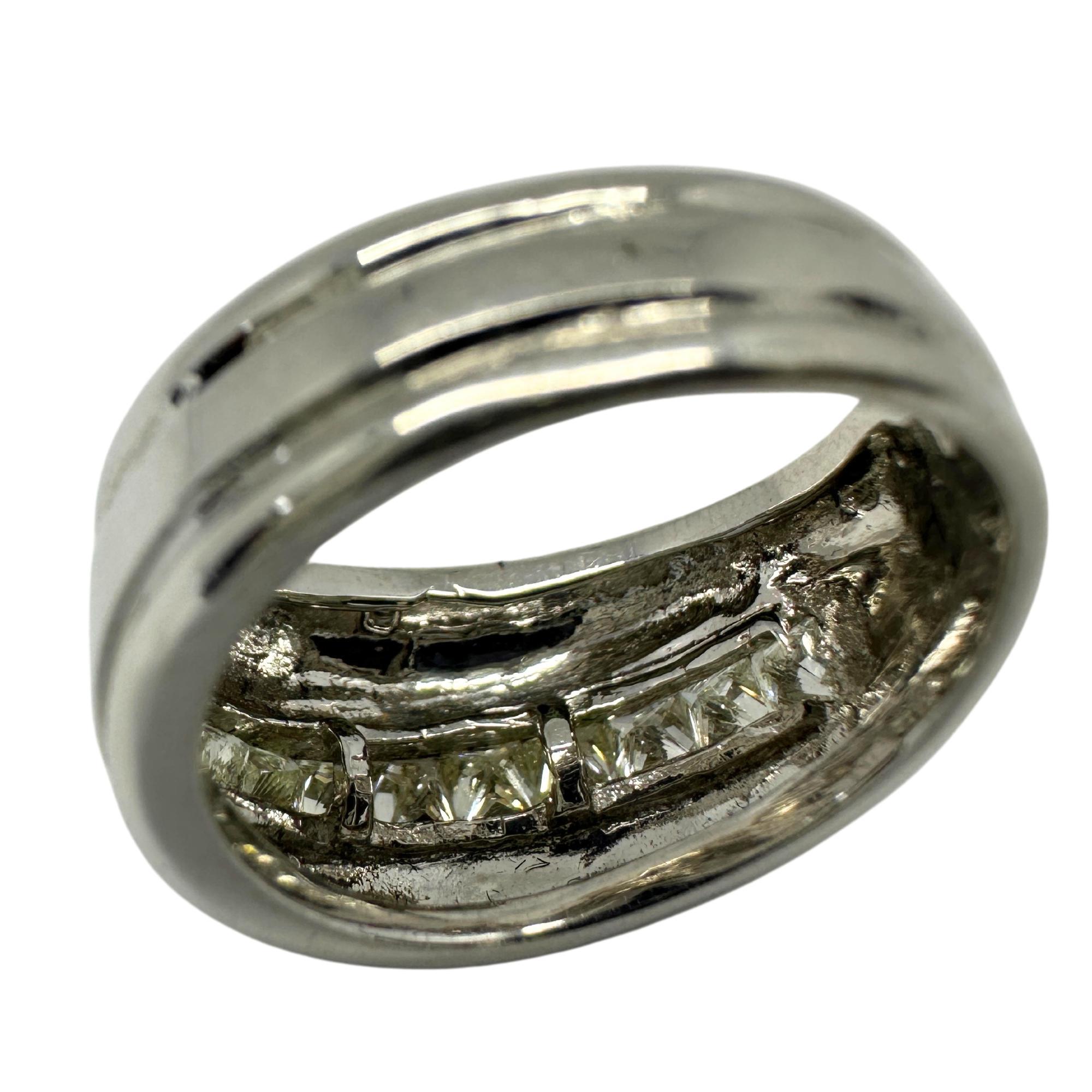 18k White Gold Princess Cut Diamond Wide Band Ring For Sale 2