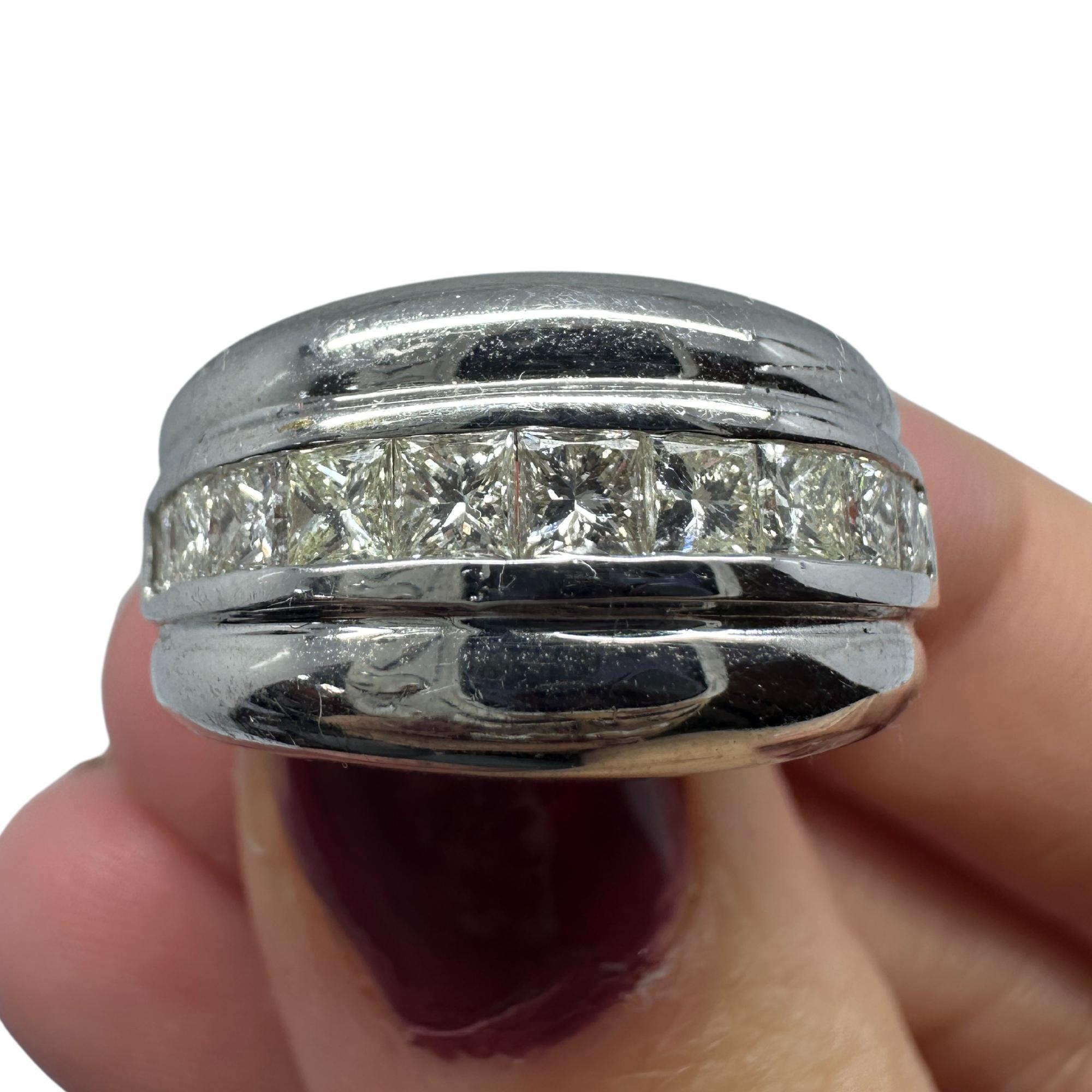 18k White Gold Princess Cut Diamond Wide Band Ring For Sale 3