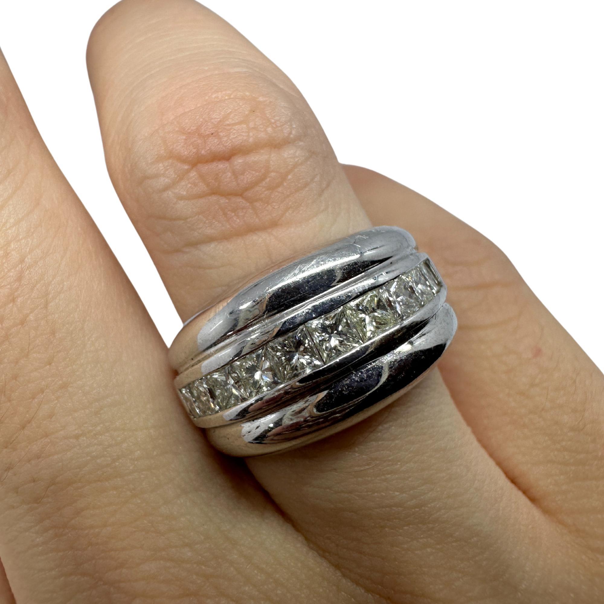 18k White Gold Princess Cut Diamond Wide Band Ring For Sale 4