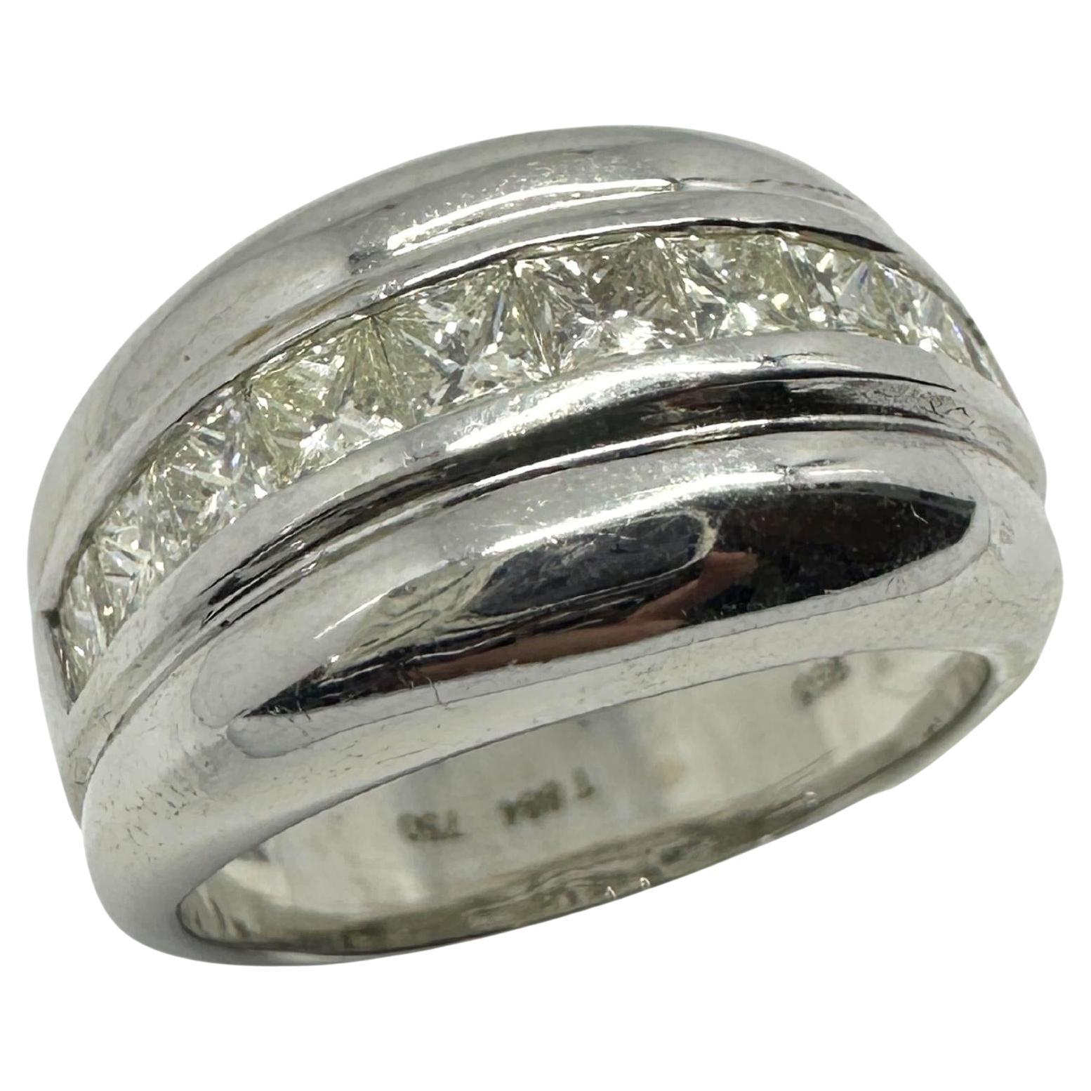 18k White Gold Princess Cut Diamond Wide Band Ring