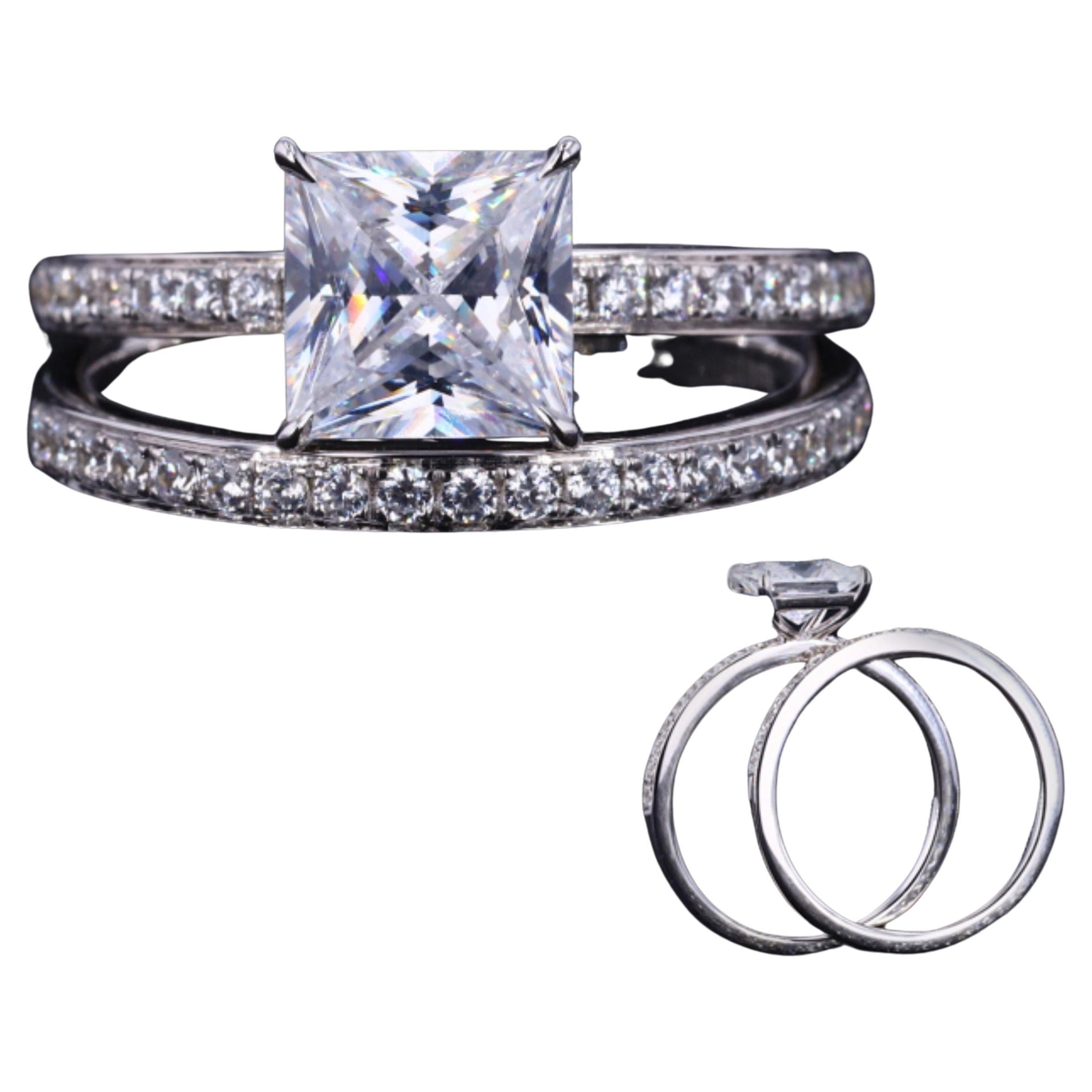18K White Gold Princess Cut Diamonds Engagement Ring Set