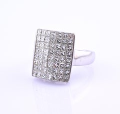18k White Gold Princess-Cut Natural Diamond Mosaic Statement Ring Size 7