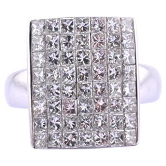 18k White Gold Princess-Cut Natural Diamond Mosaic Statement Ring Size 7