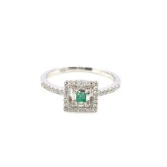 18k White Gold Princess‑Cut Emerald Cts 0.07 with Round Baguette Diamond Ring