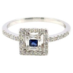 18k White Gold Princess‑Cut Sri Lankan Sapphire Cts 0.09 Diamond Halo Engagement