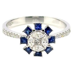18k White Gold Princess‑Cut Sri Lankan Sapphire Cts 0.43 South African Diamond